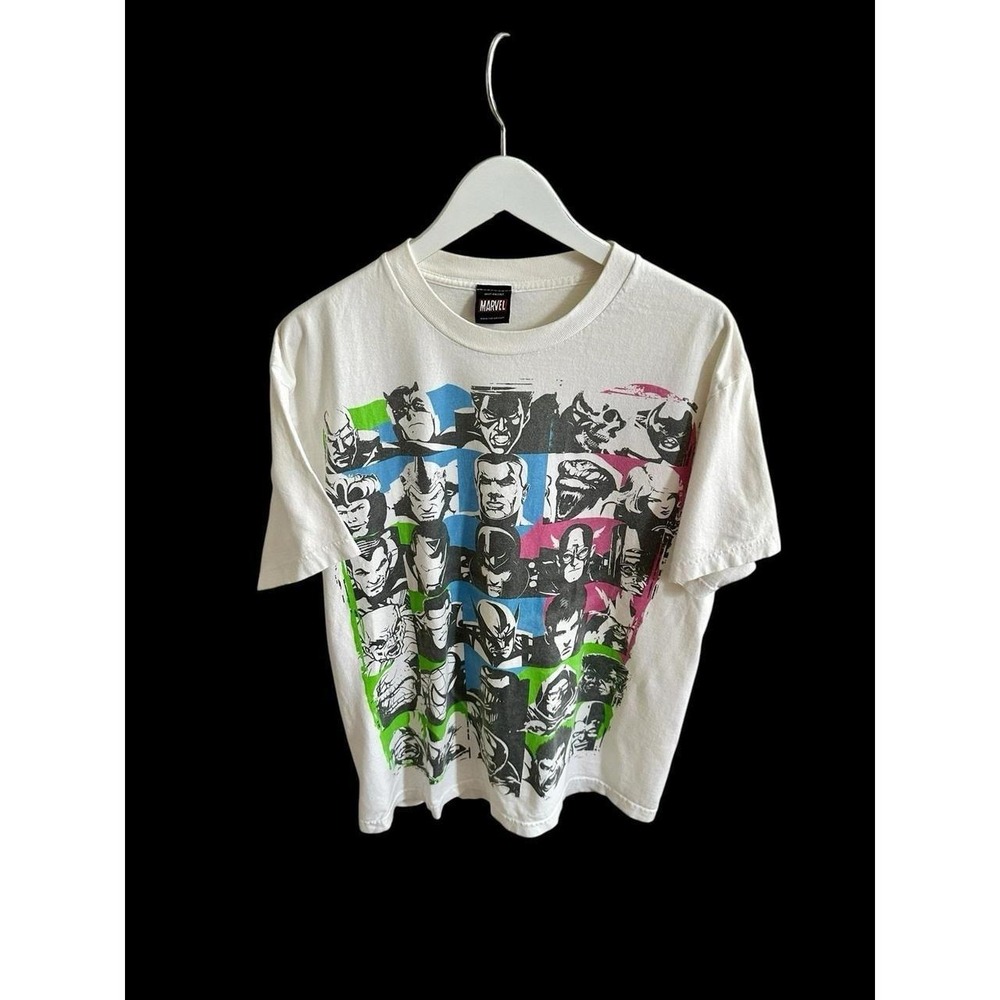 Vintage Marvel Mad Engine Superhero Collage‎ Graphic Tee Sz Large White